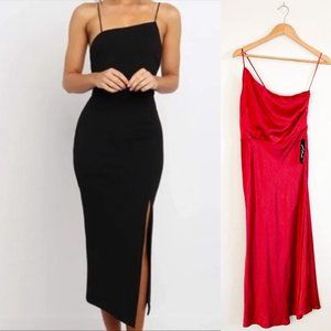 Whyte Valentyne Red Satin Bodycon  Midi Dress Thigh Slit Sz XL/14